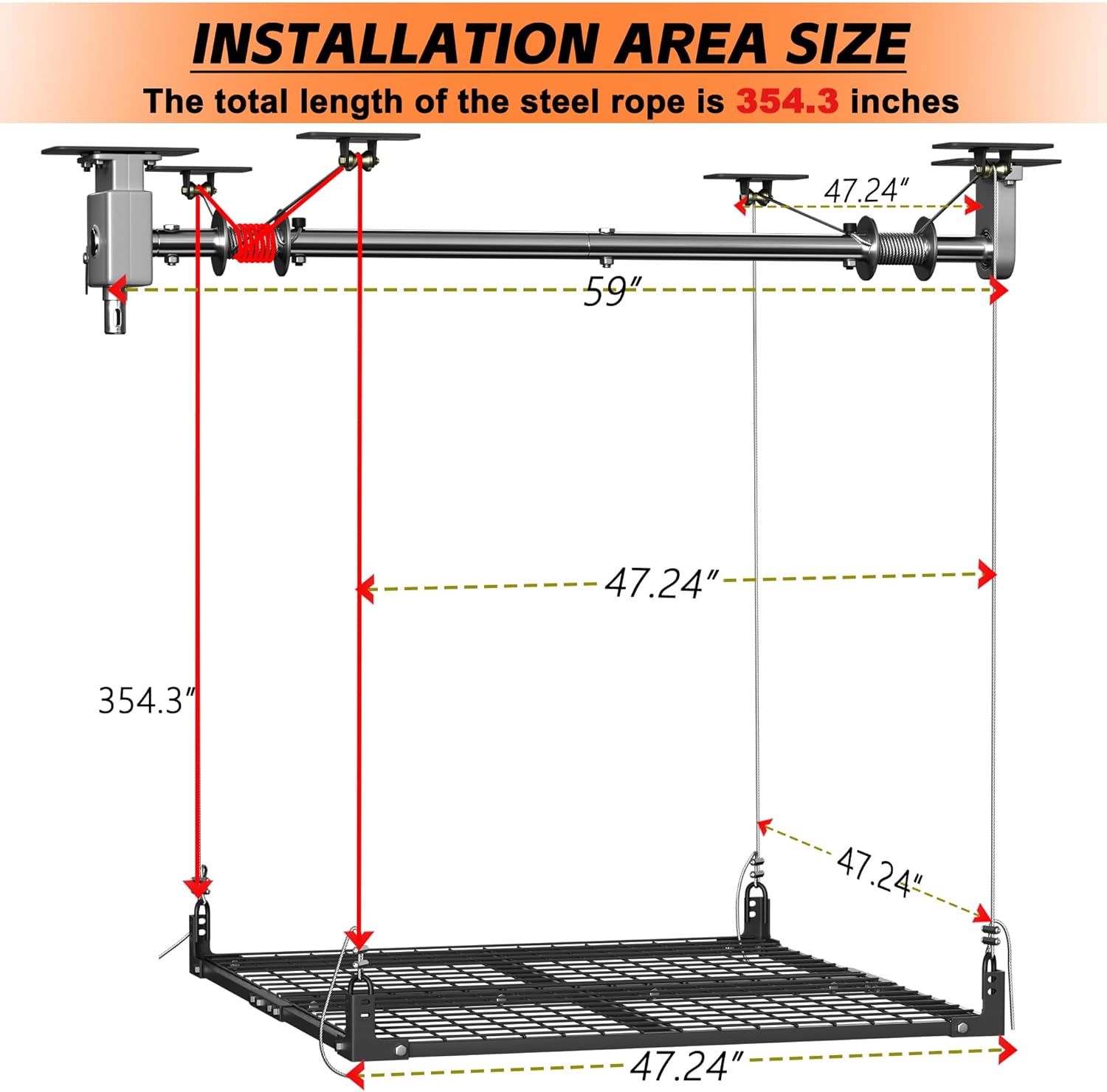 Soywey Garage Ceiling Storage Racks,4x4 FT Garage Storage Lift with Secure Lock,Heavyweight Overhead Rack for Easy Up Down,Industrial Elevator System Holds 400 Lbs