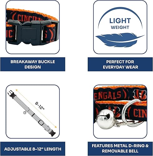 Miniatura 5 de NFL CAT Collar Cincinnati Bengals - Collar de gato satinado para perros y gatos. Un collar de gato brillante y colorido con colgante de campana de
