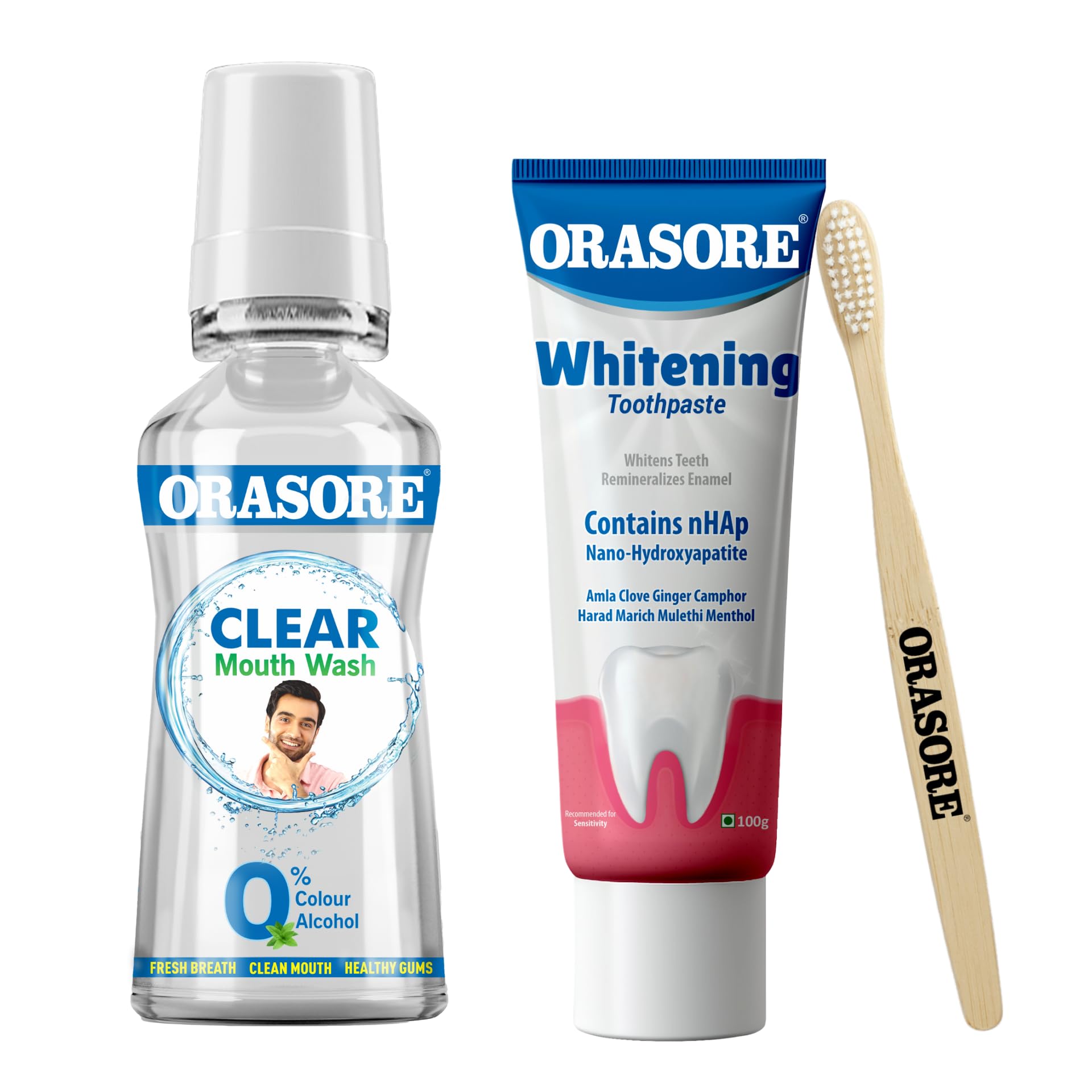 Orasore Whitening Duo | nHAp Toothpaste 100g & Clear Mouthwash 250ml | Peroxide-Free | Refreshing, Reduces Sensitivity & Whitens Teeth | No Color & No Alcohol | Free Bamboo Toothbrush (B0D97R8Q94) Amazon Price History, Amazon Price Tracker