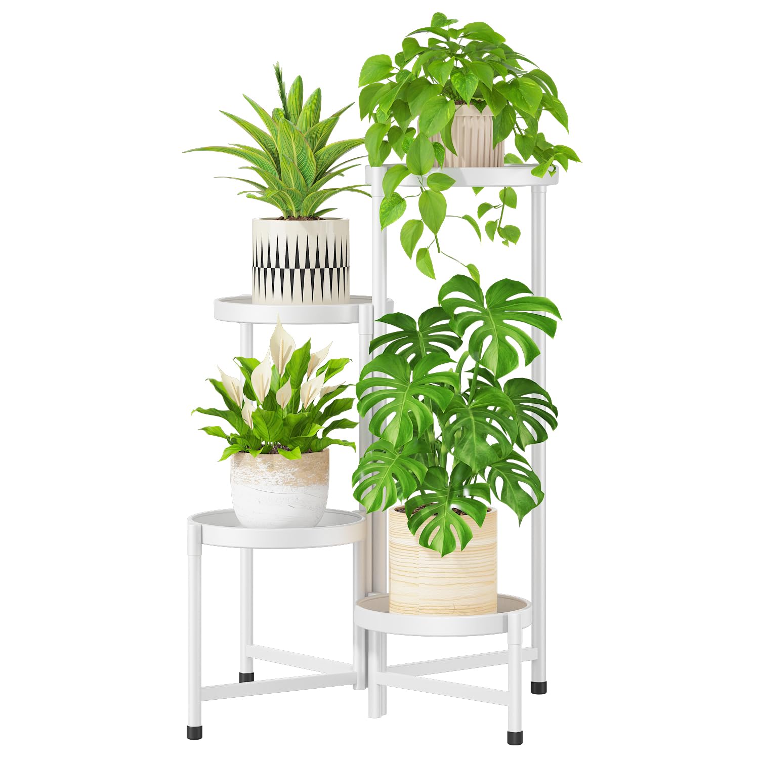 iDavosic.ly 4 Tier Large Plant Stand Indoor, 10 Inch Wide Tall Corner Metal Plant Stands Outdoor for Multiple Plants, Folding Tiered Flower Display Holder Rack Shelf, White