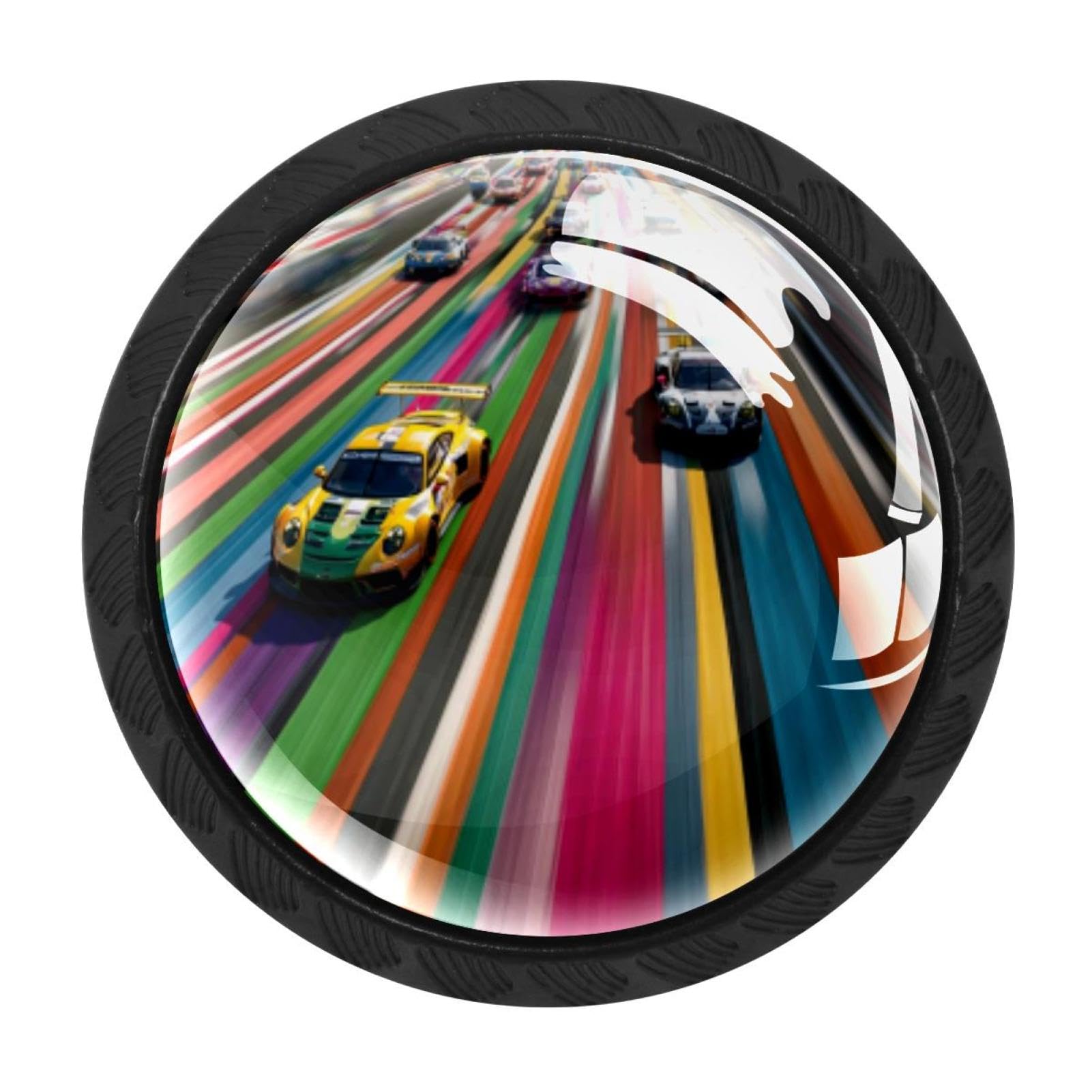 CHENZZZZ Race Cars with Colorful Racing Track Pat Drawer Knobs Pull Handle Crystal Glass Circle Shape Cabinet Drawer Pulls Cupboard Knobs with Screws for Kitchen Cupboard Dresser Wardrobe etc