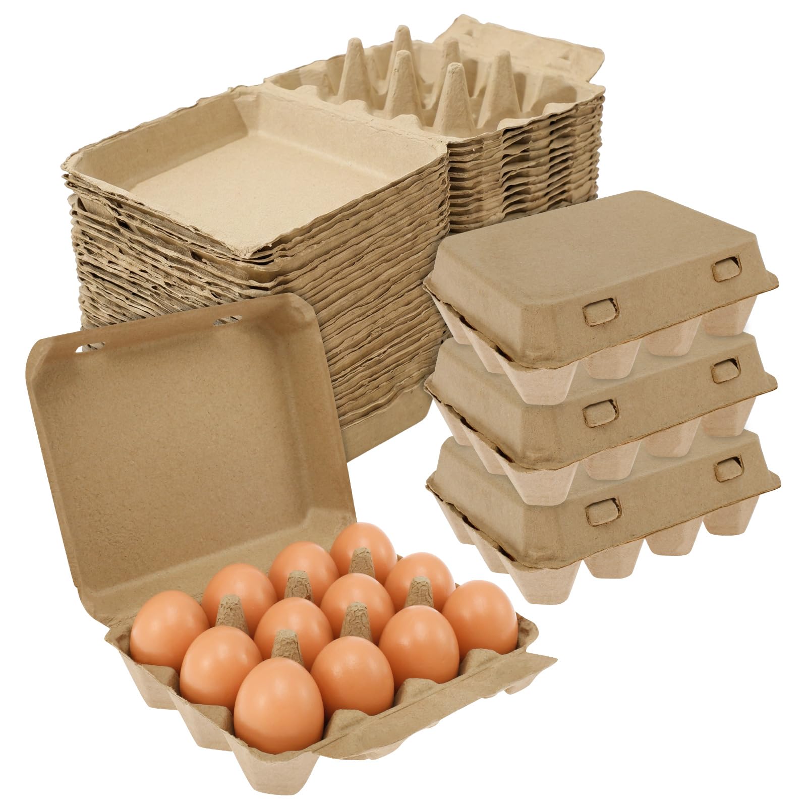Lot de 30 cartons à œufs pour 12 œufs – Boîtes à œufs en carton réutilisables, empilables 7,6 x 10,2 cm, plateaux pour œufs en pâte à papier pour la ferme, le marché et la maison