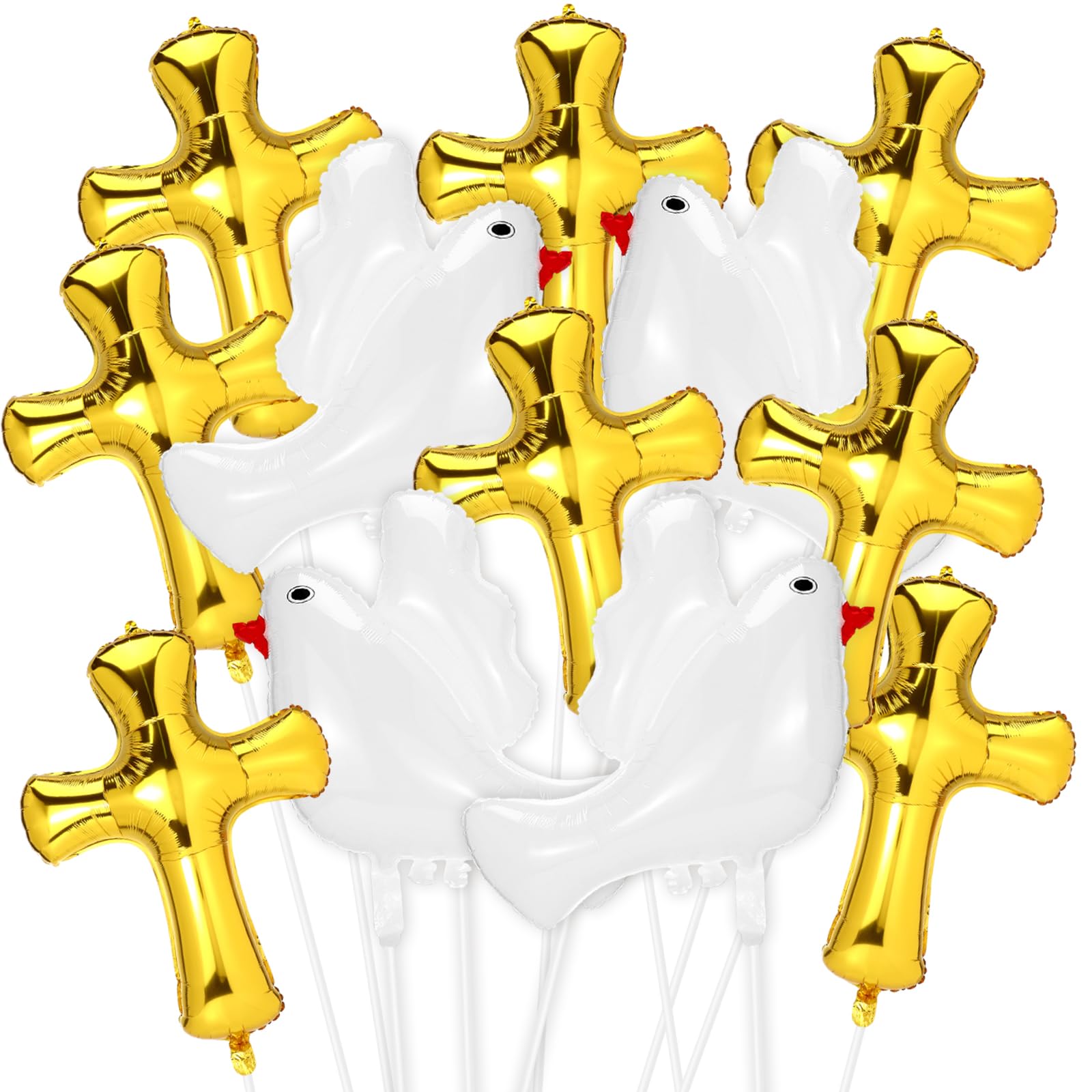 Hungdao 12 Pcs 34 Inch First Communion Decorations Baptism Cross Balloons White Doves Balloons for Holy Communion God Bless Christening Memorial Theme