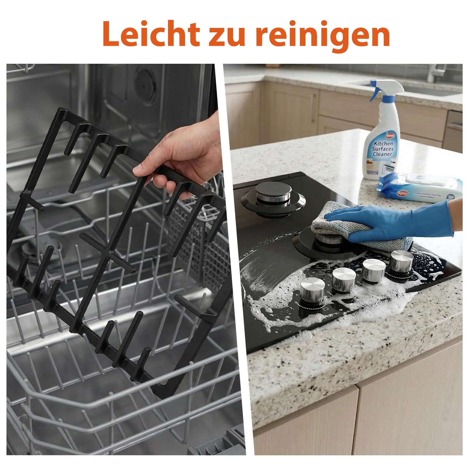 Topwish Gaskochfeld 4 flammig, Gaskochfeld mit blaue beleuchteter drehknopf | Gaskochfeld einbau 60cm, Gasfeld 4 flammig, NG/LPG konvertierbar, flammabriss Schutz, Zündautomatik, 8000 Watt