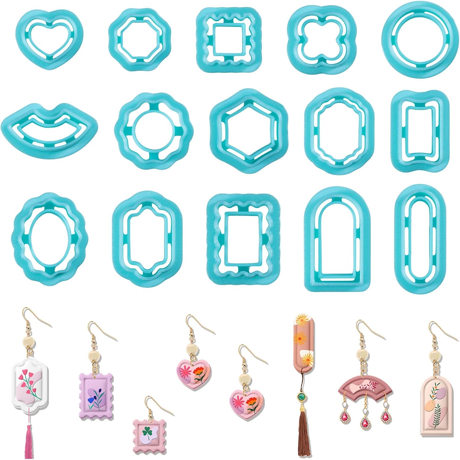 ORIGACH 15 Pcs Frame Polymer Clay Cutters,Vintage Frame Design Clay Cutters for Polymer Clay Jewelry Earrings with a Clear Storage Box
