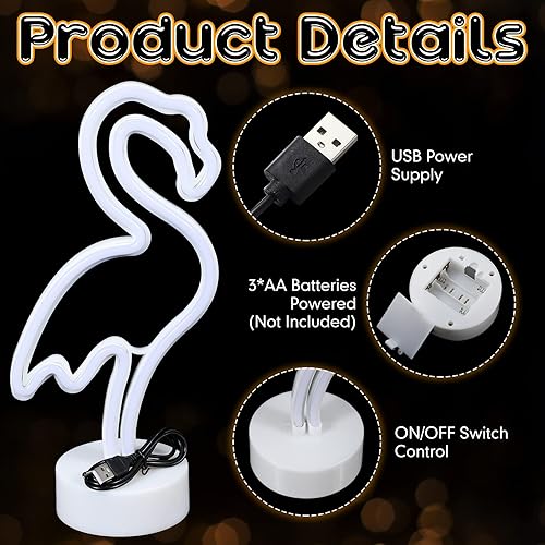 Miniatura 5 de Liliful Letrero de neón de piña, 3 unidades, luces de neón de flamenco rosa, palmera, luz de neón alimentada por USB, luces de neón alimentadas por