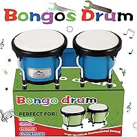 Vista 5 de EASTROCK Tambor Bongo de 4" y 5" Juego para Adultos, Tambores Bongos de Percusión con Llave de Afinación (Azul)