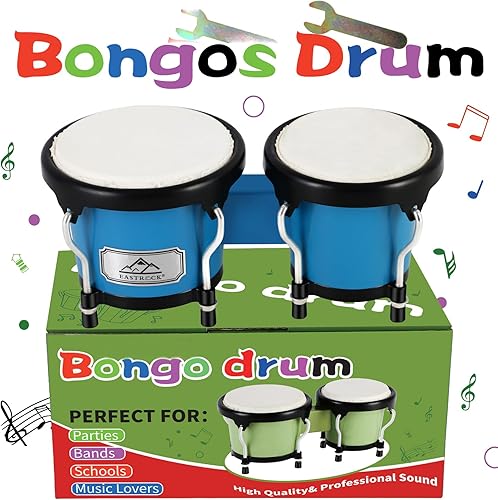 Miniatura 5 de EastRock Bongo - Juego de tambor de 4 y 5 pulgadas para adultos, tambor de percusión con llave de afinación (azul)