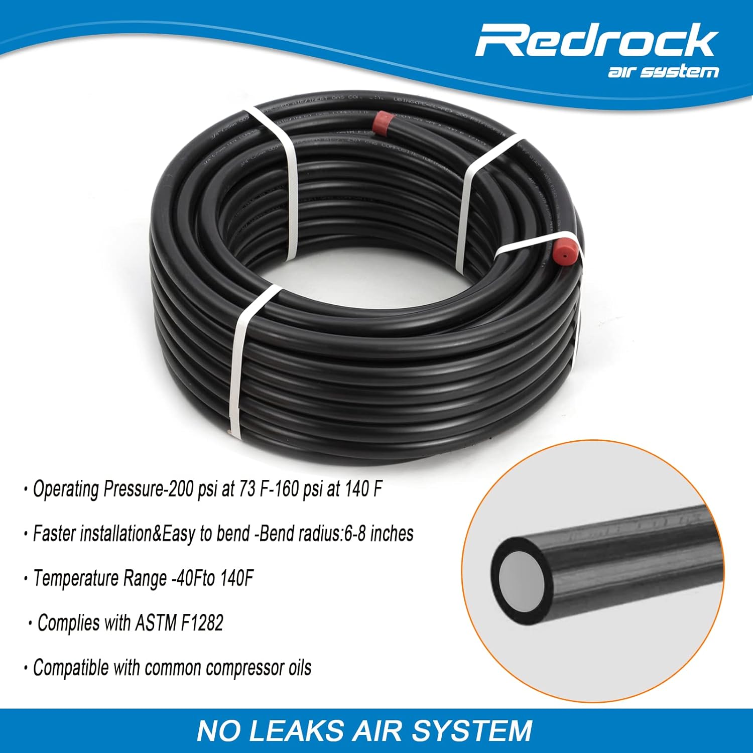 Air Compressor Accessories Kit 1/2" x 100 feet HDPE Aluminum Compressed Air Piping System Black Air Compressor Hose Pressured Leak-Proof Easy to Install 200PSI ASTM F1282