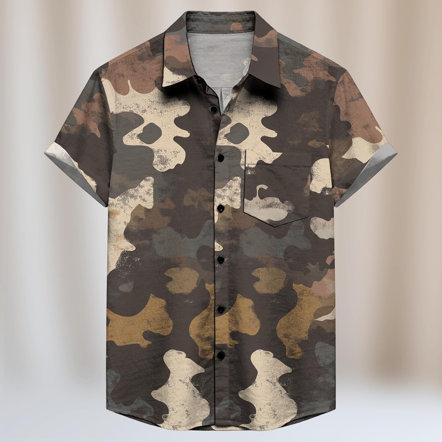 Mens Polo Shirt Casual Floral Print Short Sleeve Button Down Lapel Tops Summer Tropical Blouse with Pocket - Image 2