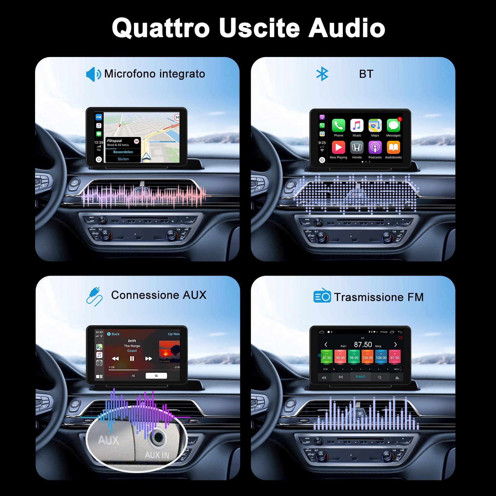plimpton Autoradio Carplay Wireless Andriod Auto, Schermo per Auto con 7 Pollici Touchscreen Monitor, Schermo Macchina con BT/AUX, Mirror Link, Navigatore GPS, Assistente Vocale, L1