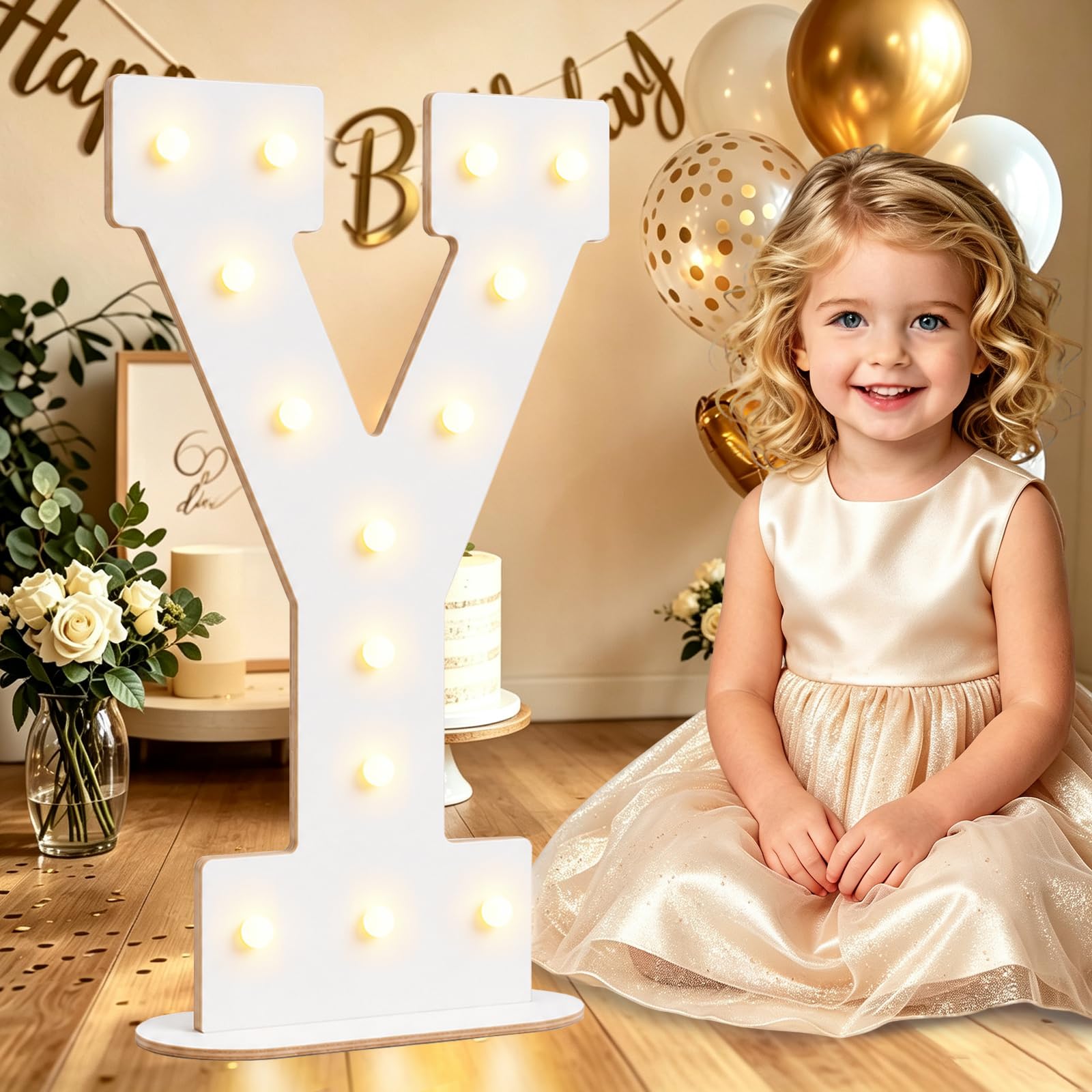 Large 44CM White Wooden Light Up Letters Y for Birthday Party Decorations