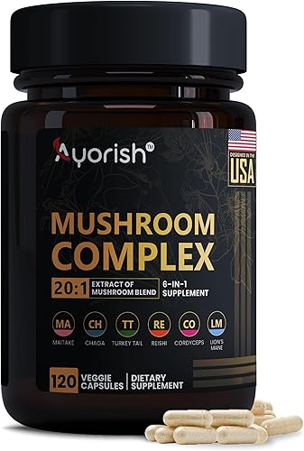 Suplemento de hongo 6 en 1 de melena de león con cola de pavo Reishi Cordyceps Chaga Maitake Meshima Poria Cocos Shiitake Oyster Porcini Enoki 120