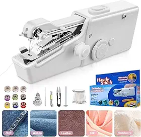 AHYBZN Máquina de costura portátil, ferramenta manual sem fio, mini itens essenciais portáteis para conserto rápido em casa e artesanato de costura (branco)