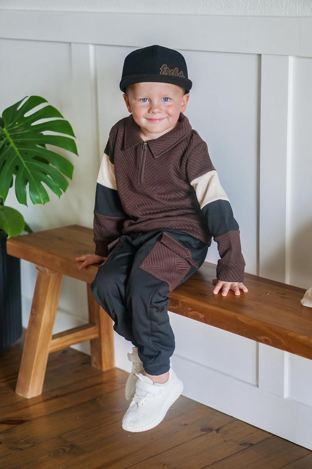 Toddler Boys Clothes Color Block Outfit 2 Piece Sweatshirt and Pants Textured Set Fall Winter Sweatsuits 12months-5T