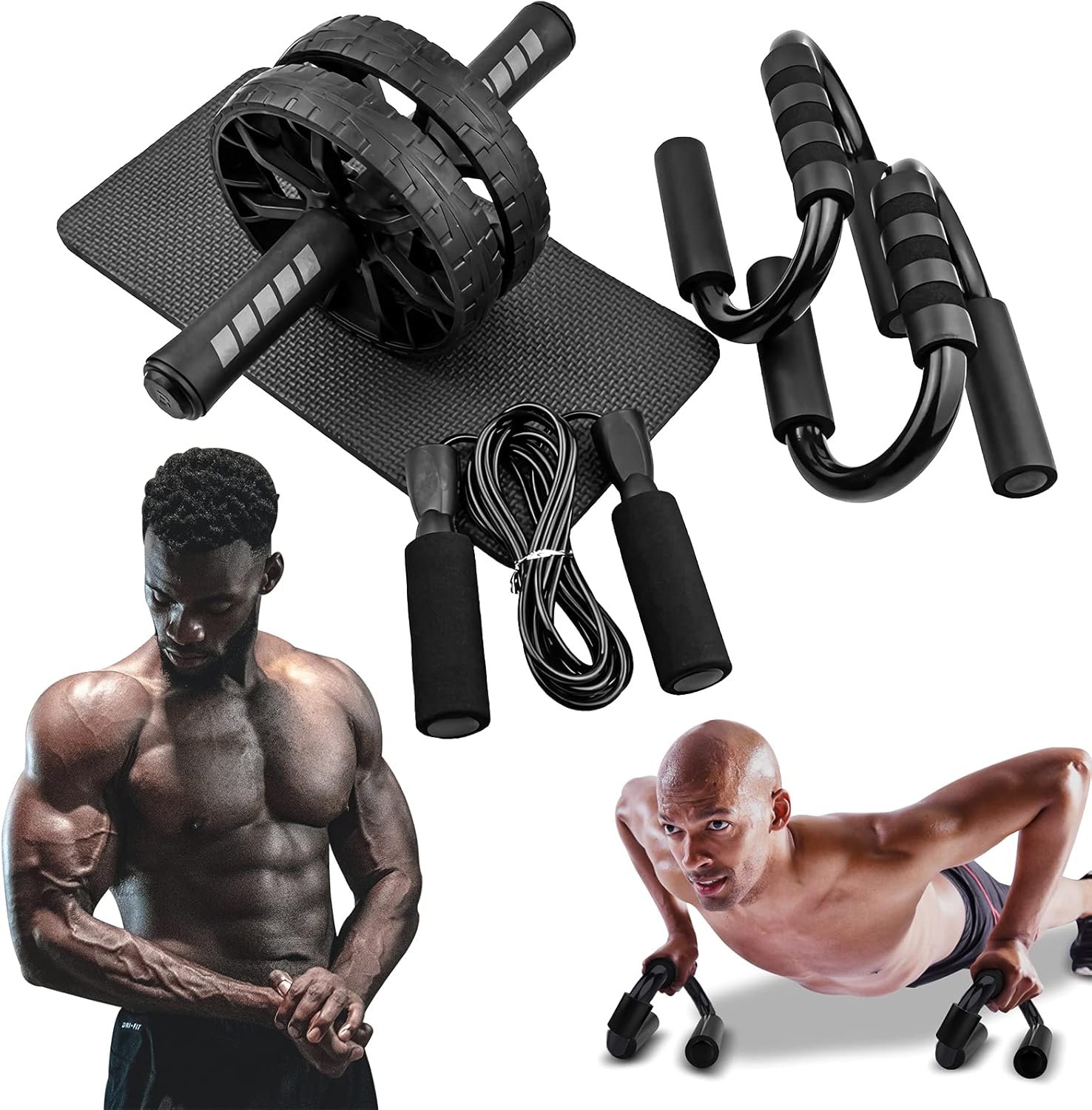 cthseie 3in1 Abdominal Exercise Roller Training Set with Wheel Roller,Pushup Handles,Jump Rope