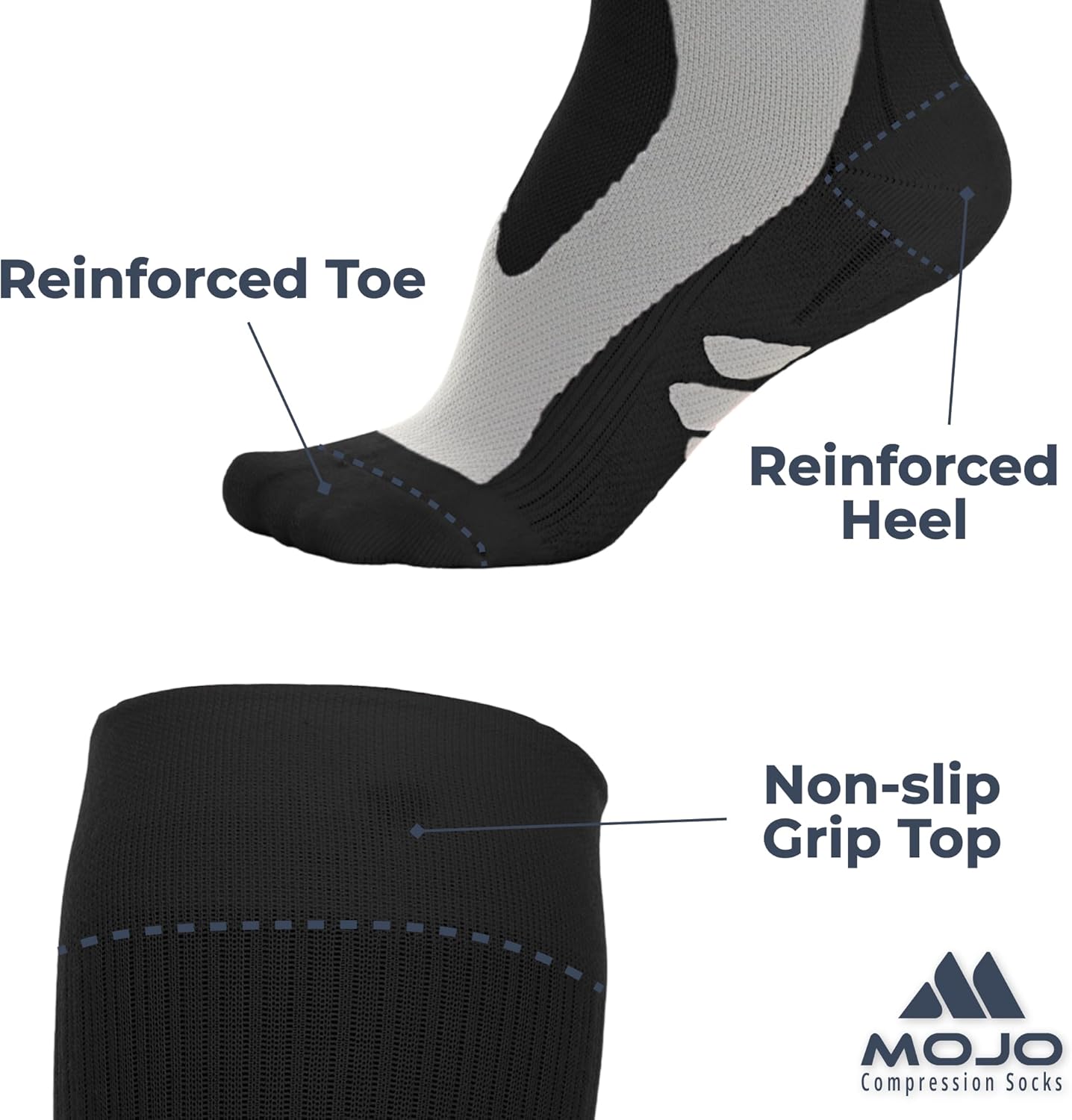 Mojo Unisex Medical Compression Socks 20-30mmHg – Knee High for Pain & Swelling, A601 - Image 2