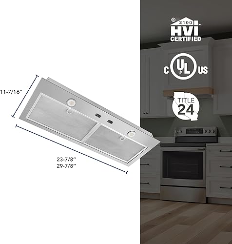 Miniatura 5 de Broan - NuTone PM400SS - Armario personalizado integrado de 3 velocidades con iluminación LED y ventilador CFM máximo de 450 CFM, 21 pulgadas, acero