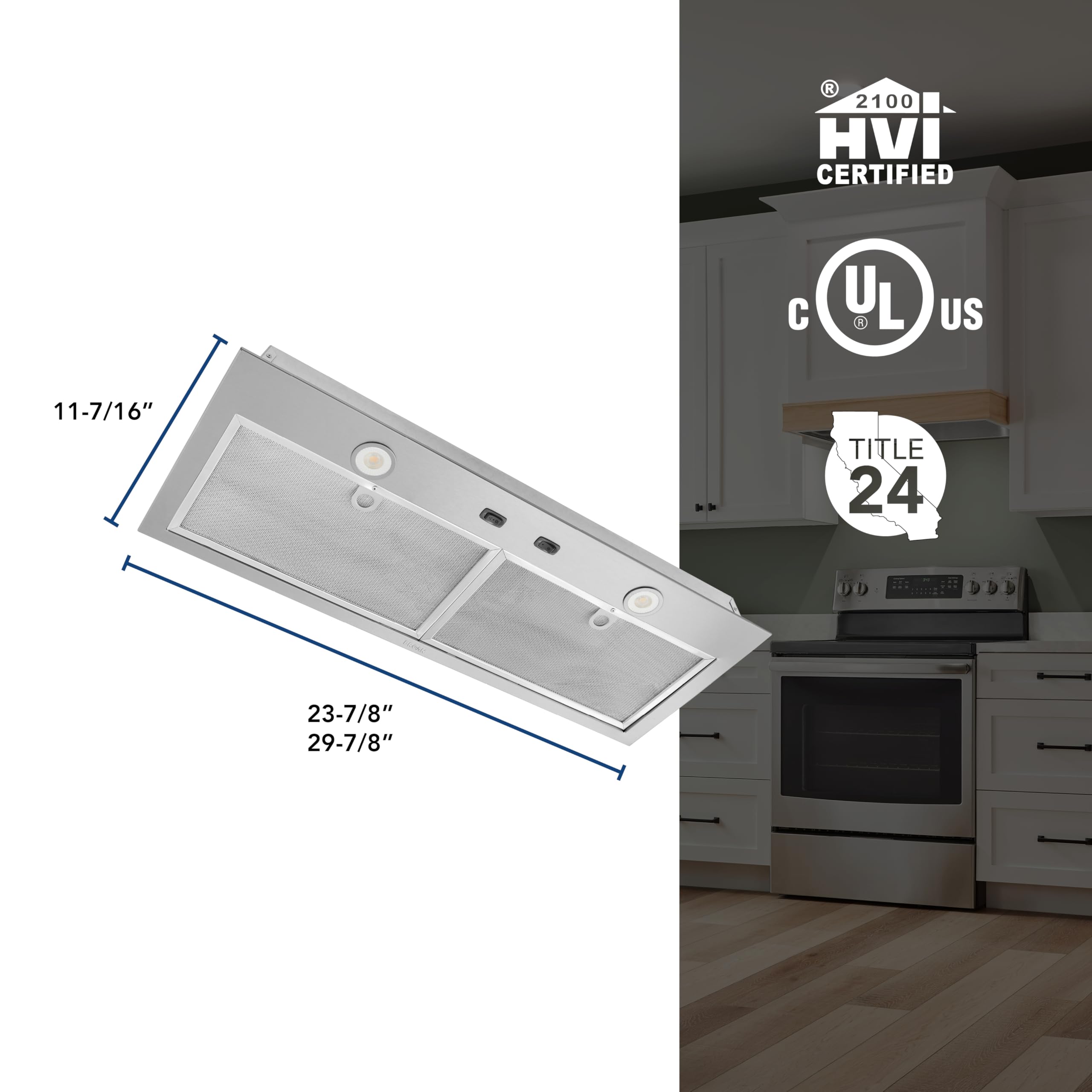 Broan- NuTone PM400SS Custom Cabinet Built-in 3-Speed Power Pack Insert with LED Lighting and 450 Max Blower CFM, 21-Inch, Stainless Steel - 5