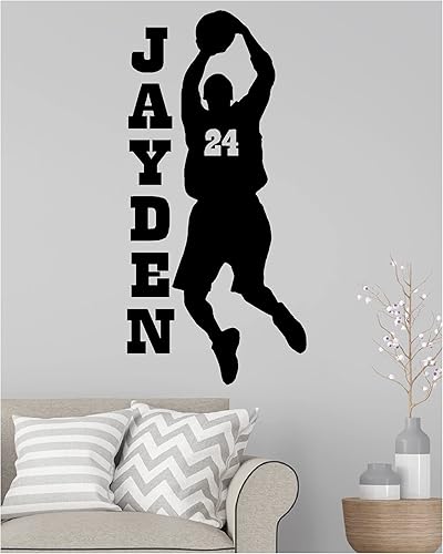 Calcomanía de pared de jugador de baloncesto personalizada para pared, calcomanía deportiva Slam Dunk para elegir tu nombre y números, calcomanía de
