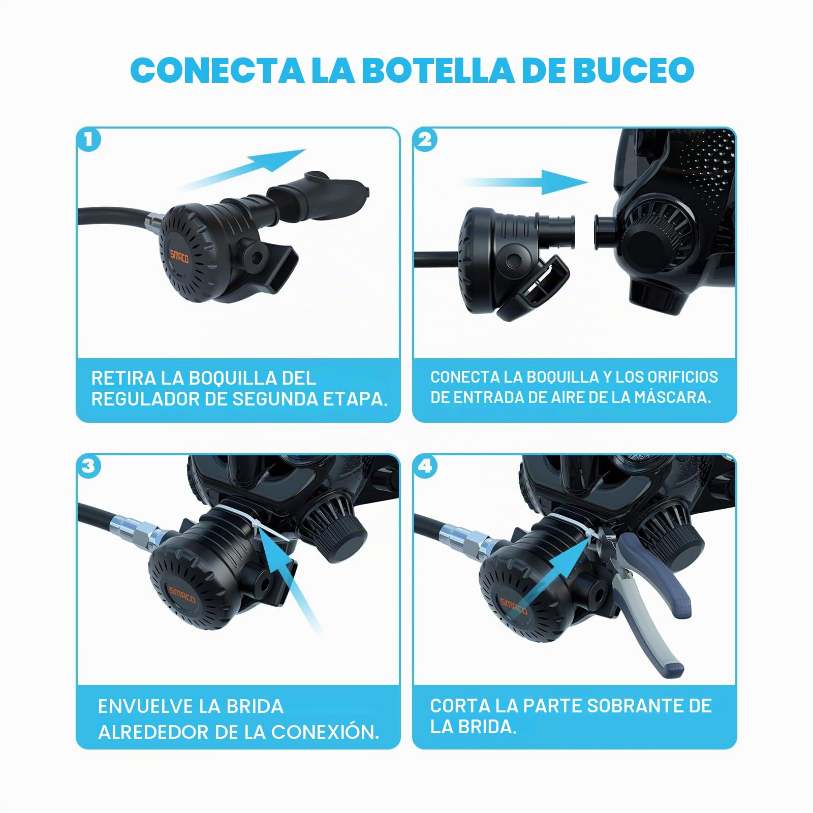 SMACO Máscara de buceo de cara completa con soporte para cámara, máscara de esnórquel de cara completa para adultos compatible con S400/S400 Plus/S400 Pro/S700 Tanque de buceo, kit de máscara de buceo