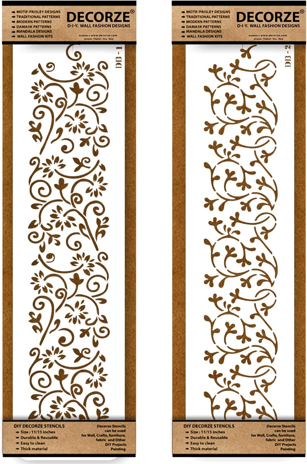 Border Stencils for DIY Home Decor | Floral, Pattern & Wall Border Stencils for Painting Furniture & Art Projects DB-01-02