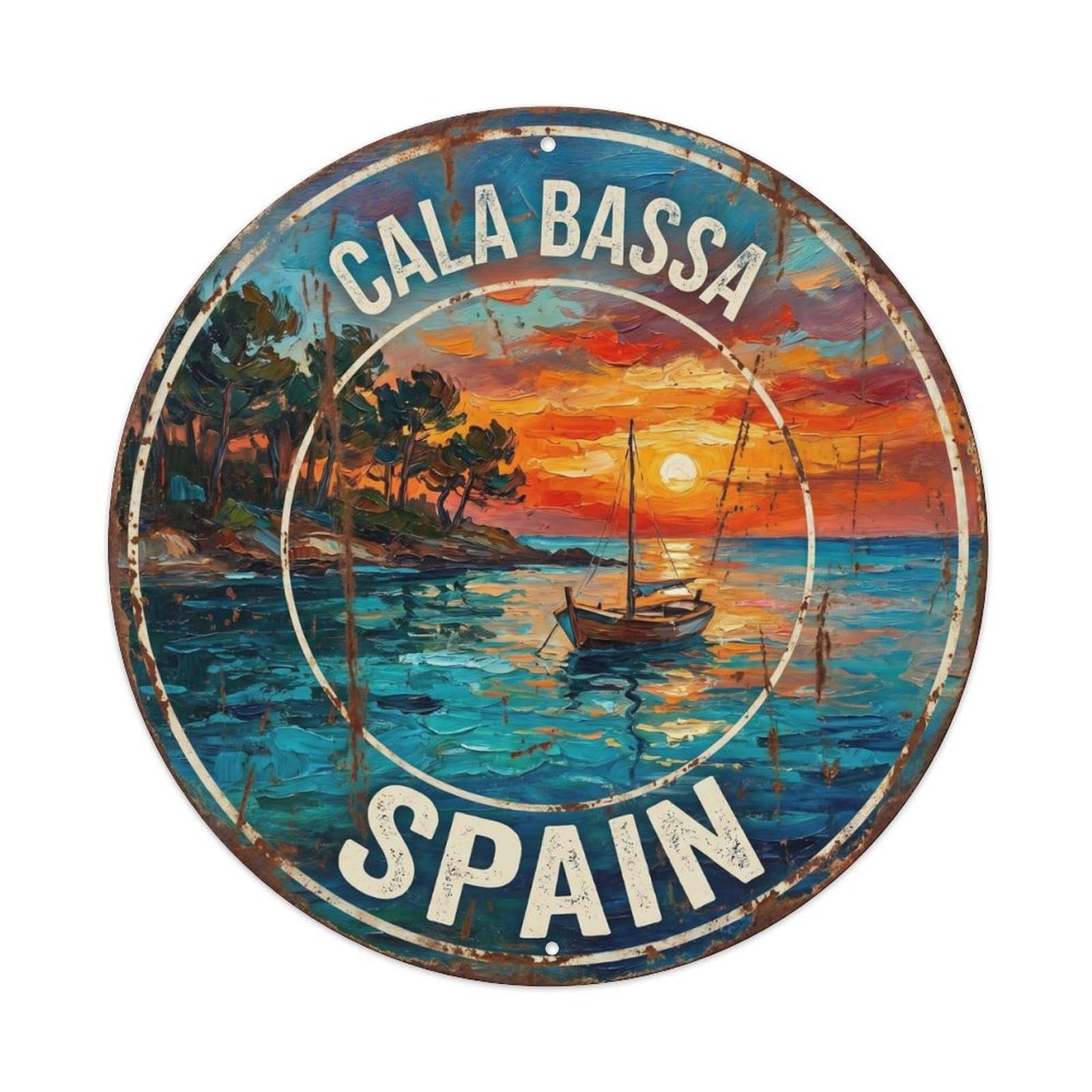 Ibiza Cala Bassa Sunset Spain Expressionist Travel Metal Tin Sign