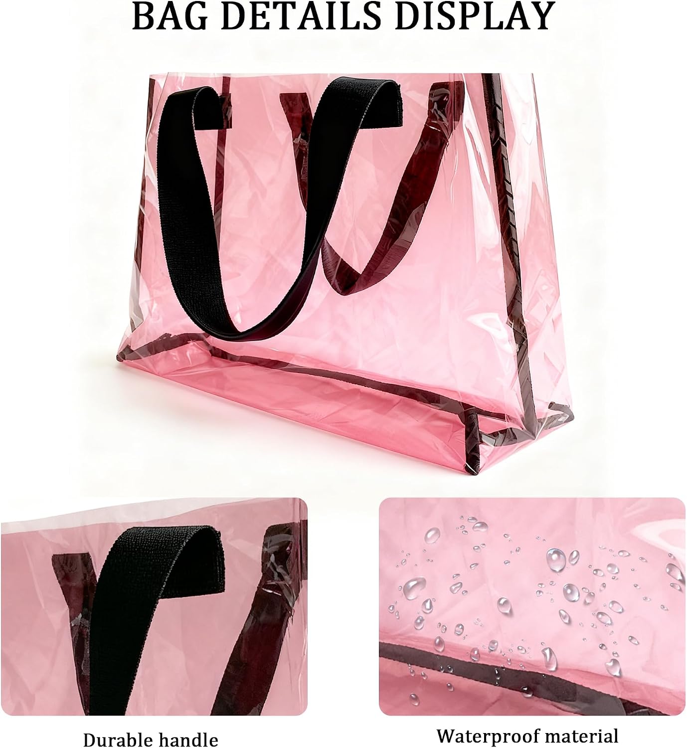Clear Large Tote Bag - Versatile, Waterproof, Stain Resistant, Transparent Shoulder Tote Bag for Work