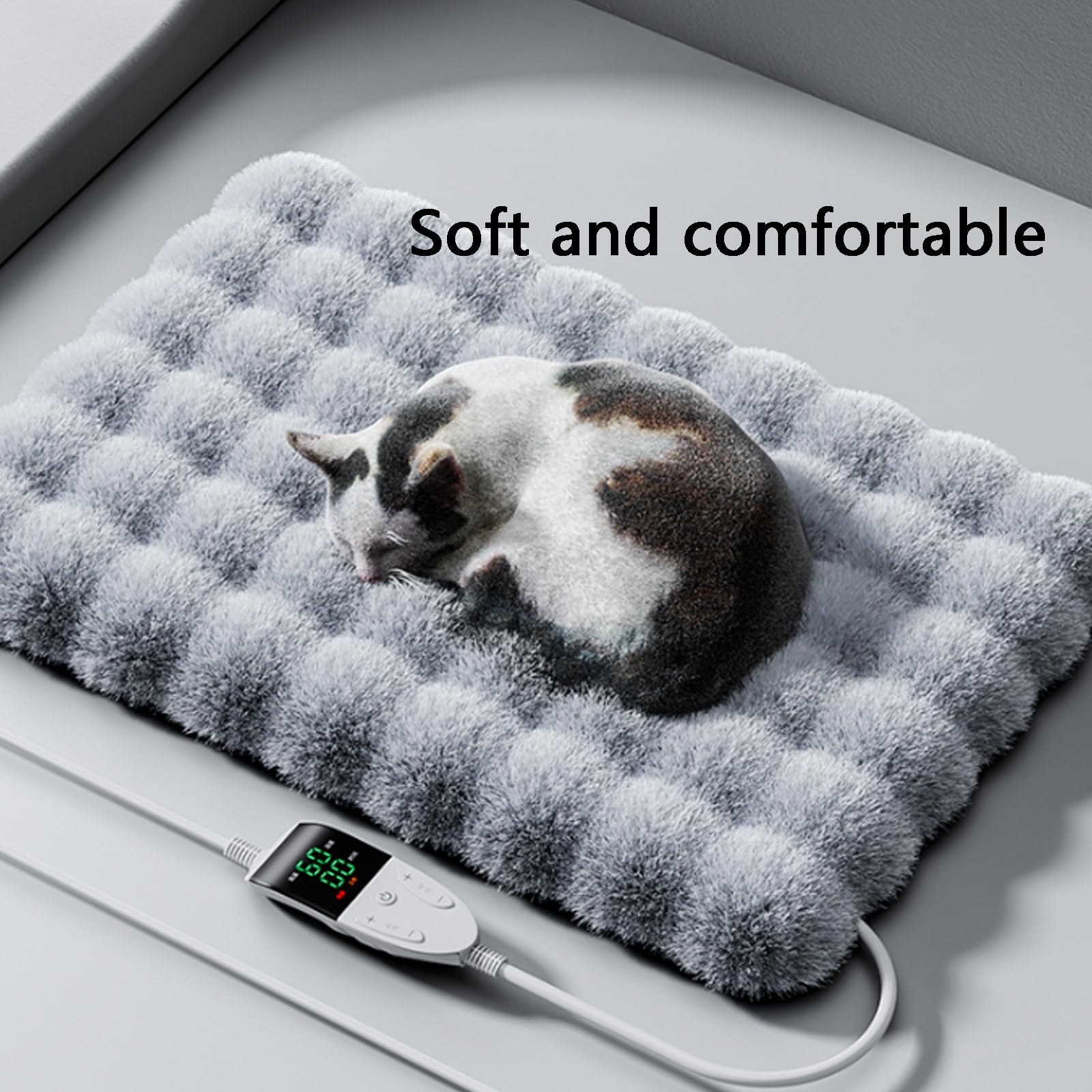 Manta Térmica para Perros, Alfombrilla Calefactora para Mascotas, Temperatura Ajustable, Funda Extraíble, Segura y Cómoda, Ideal para Climas Fríos(Gray,Large)
