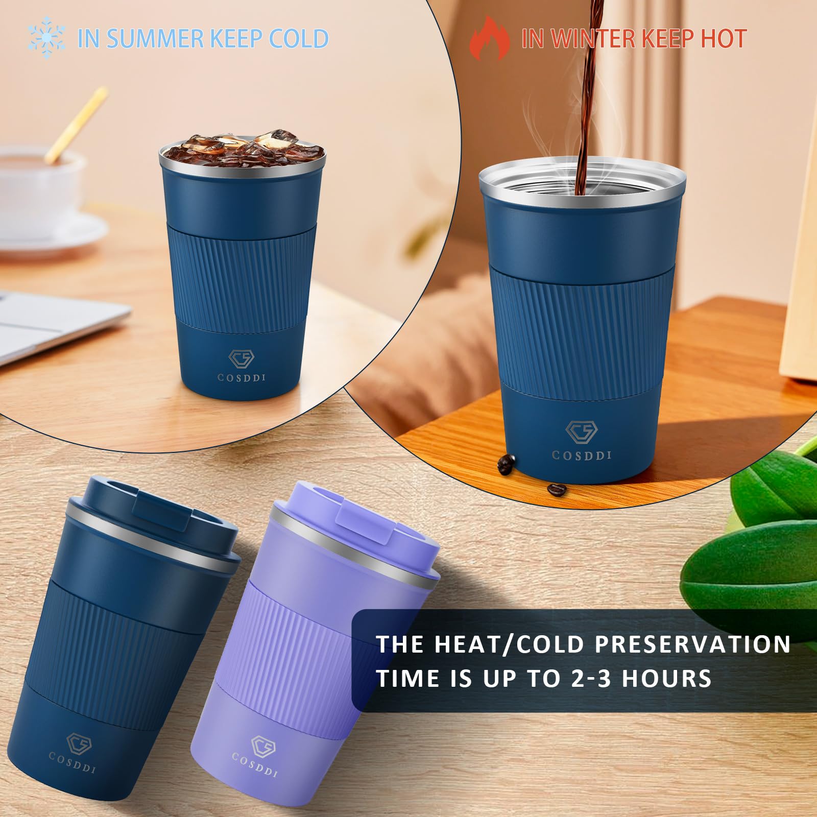 CS COSDDI Travel Mugs, Insulated Coffee Cup with Leakproof Lid, Reusable Coffee Cups Travel, Car Coffee Cup - Image 3