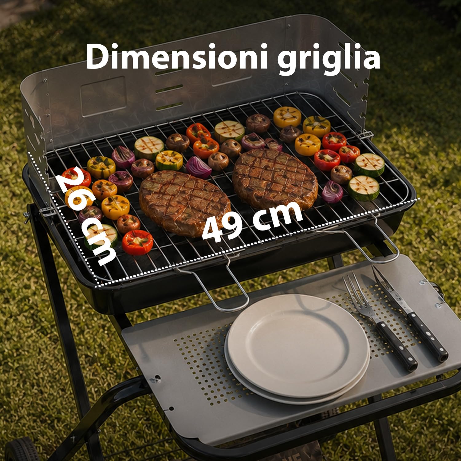 Avilia Barbecue a Carbonella Portatile Pieghevole in Acciaio - Barbecue con Griglia 54x38cm e 2 Ruote per Facile Trasporto - Barbecue Portatile per Grigliate in Giardino e Campeggio - 60x80x84cm