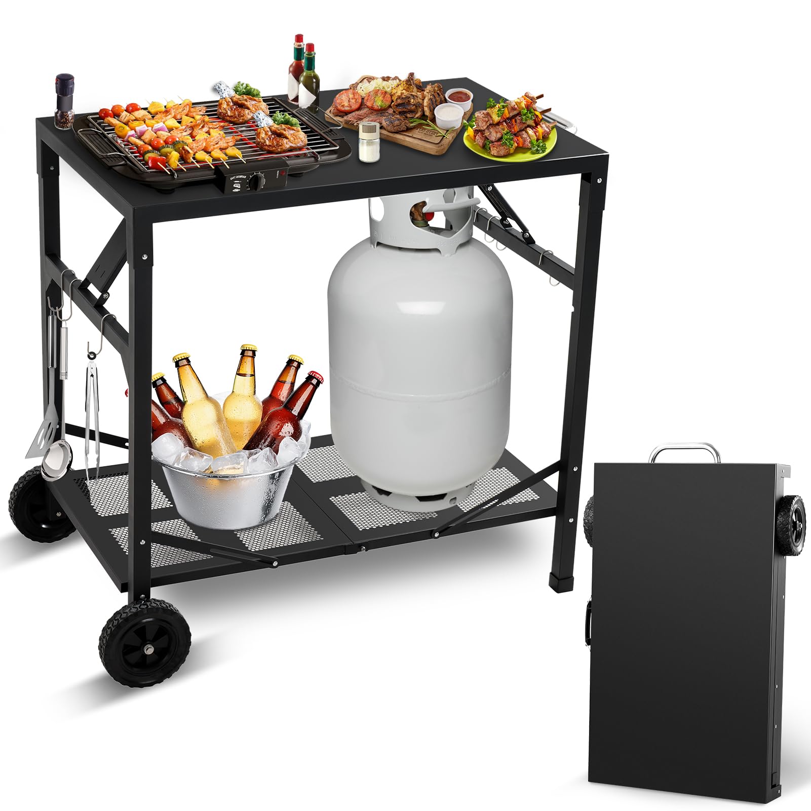 KHAMAL foldable grill cart outdoor with wheels for pizza oven and tabletop grill