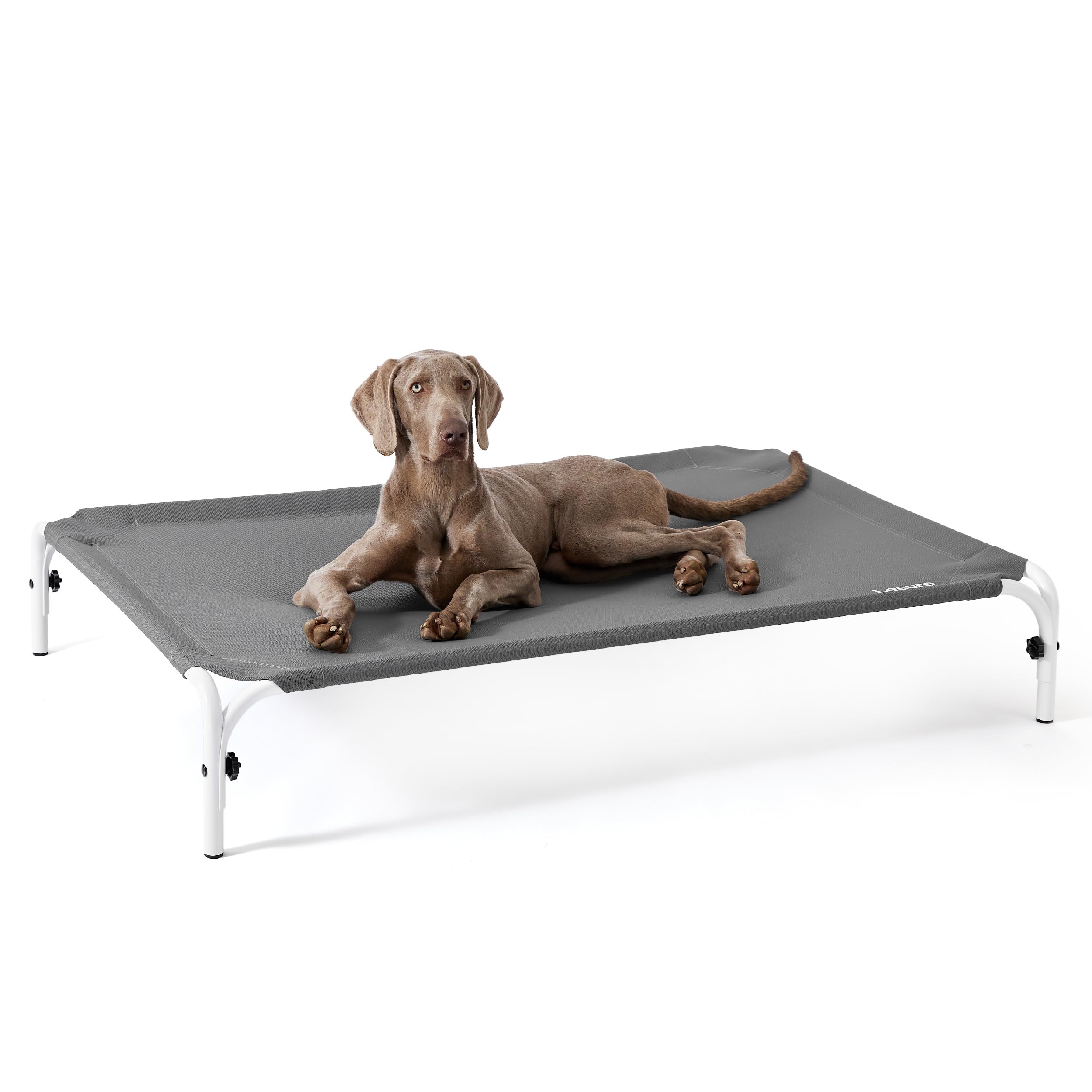 Lesure Elevated Raised Outdoor Dog Bed - XXL Cooling Dog Cot Bed Easy to Assemble, Lifted Pet Bed with Durable Breathable Teslin Mesh, Dog Hammock Bed with Non-Slip Feet, Grey 54"
