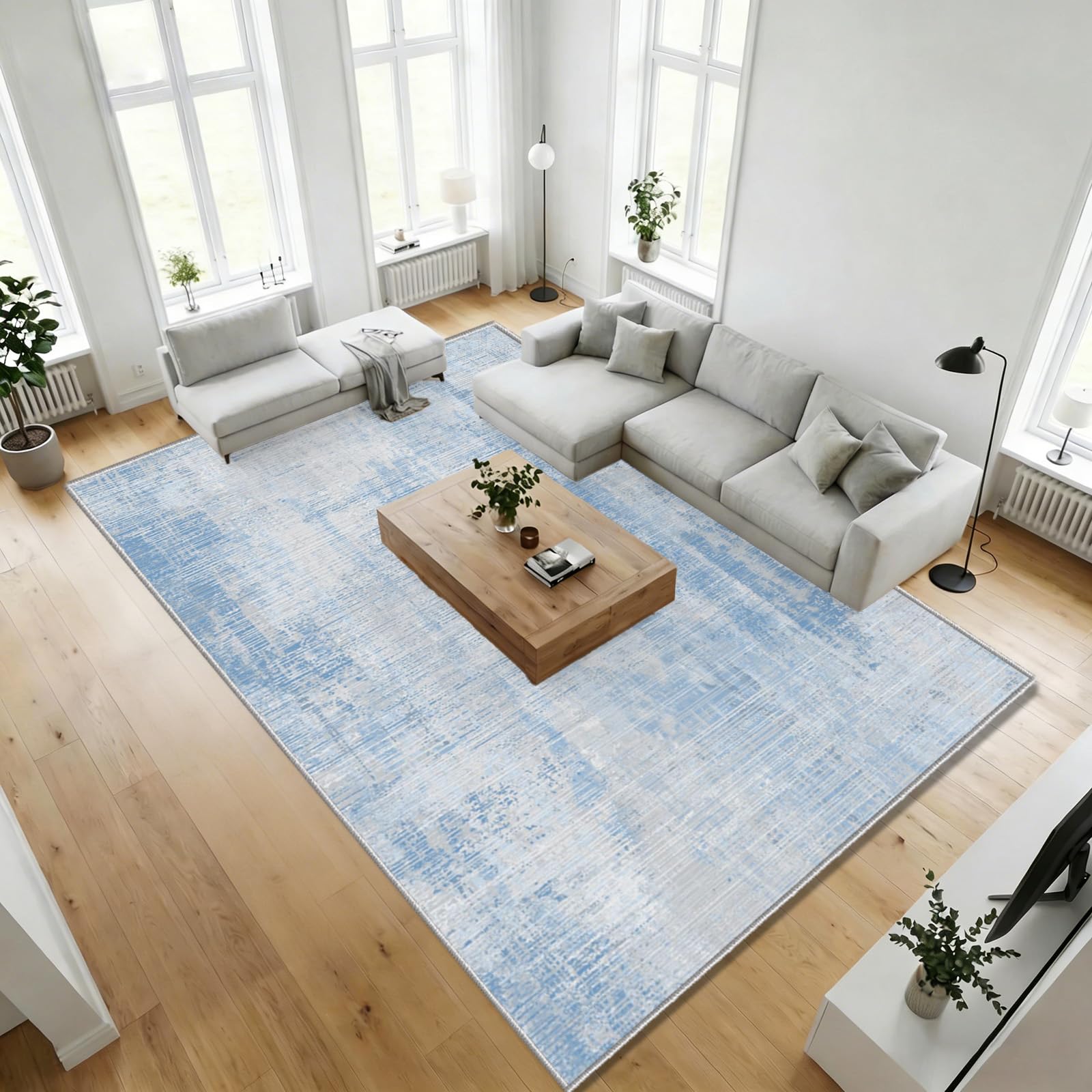Tapis de salon bleu antidérapant pour résoudre les chutes
