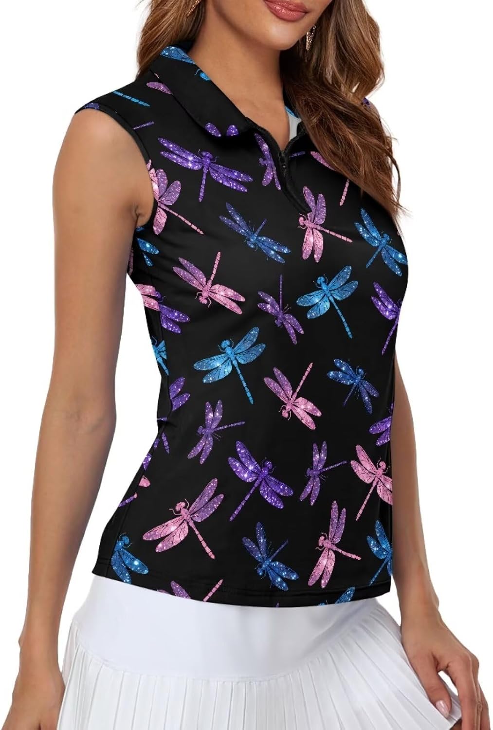 Women's Sleeveless Golf Tennis T Shirts Zip Up Workout Tank Tops Athletic Shirt Lightweight Tummy Control