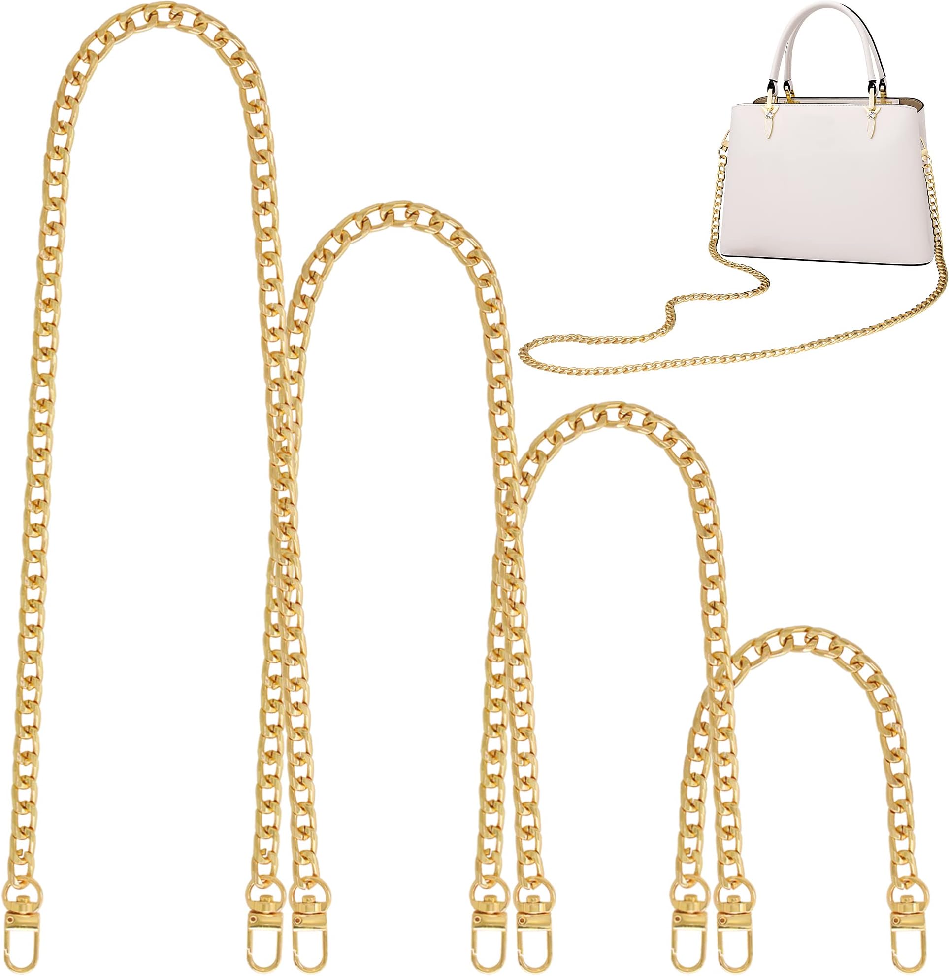 4 Sizes Flat Purse Chain Strap Crossbody Bag Replacement Strap with Metal Buckles(47.2/31.5/15.7/7.9 Inches, Gold)