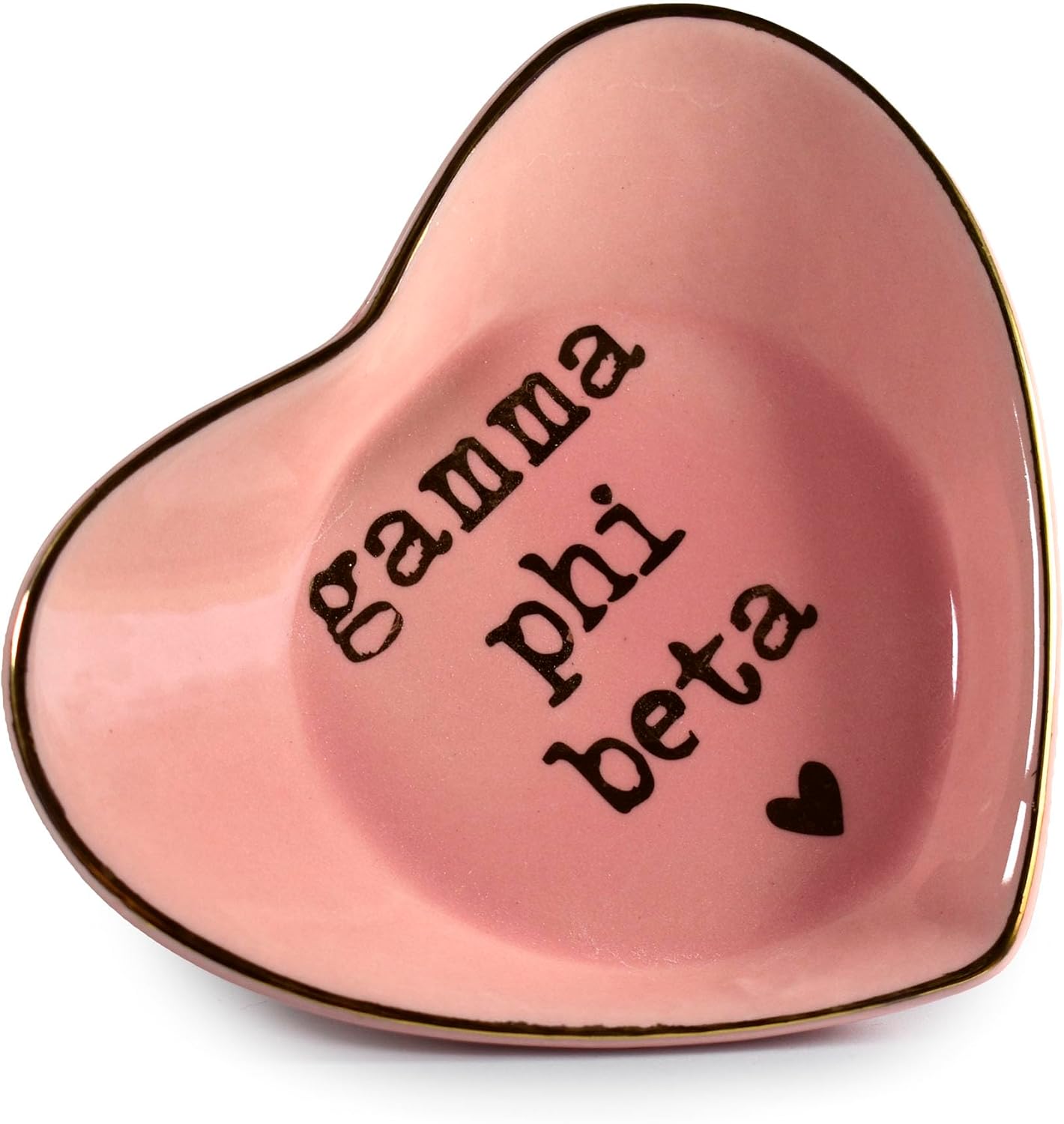 Sorority Shop Gamma Phi Beta Jewelry Dish - Heart-Shaped High-Gloss Finish Ceramic Tray with Gold Detailing, Multi-Function Ceramic Ring Dish for Home or Office, Ideal for Jewelry and Keys