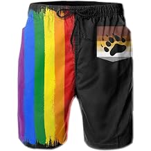 Swim Shorts Mens Bear LGBT Gay Pride Flag Swim Trunks Quick Dry Summer Surf Beach Shorts with Pocket Drawstring