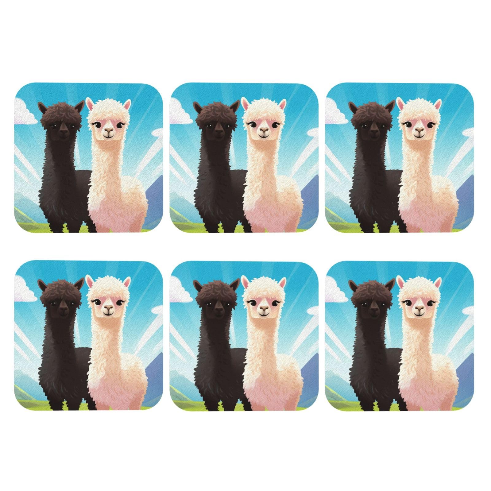 6pcs Leather Coasters for Drinks, Alpaca Drink Coasters for Tabletop Protection, 4" Cup Coasters for Coffee Table Decor, Non-Slip Drinking Cup Mat for Hot Or Cold Drink