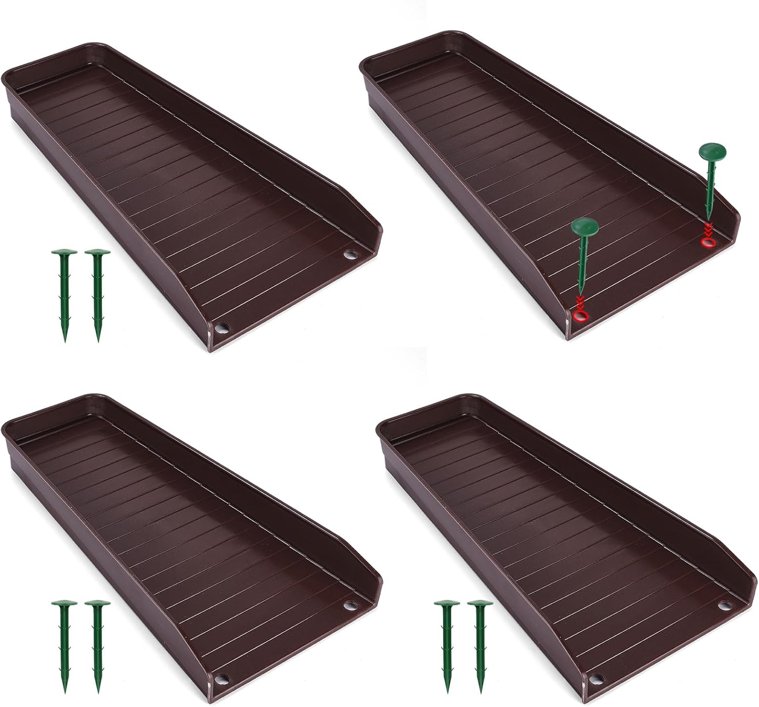 4 pack gutter downspout extensions,rain gutter downspout splash block,downspout diverter,down spout drain extension,gutter splash prevention device for cement floor lawn ground (brown) 4 pack brown