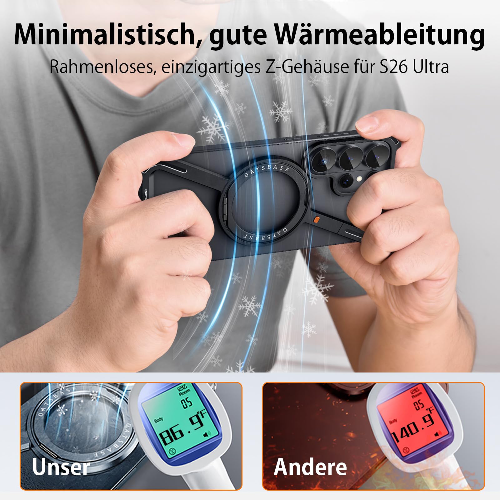 Coque de protection Z Shape pour Samsung Galaxy S26 Ultra sans cadre - Avec Magsafe - Rotation à 360° - Support magnétique - En aluminium fin - Anti-chocs - Noir