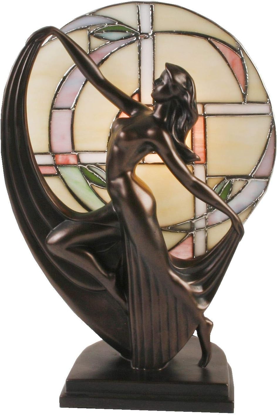 ART DECO DANCER BRONZE LADY FIGURE LAMP GLASS TIFFANY