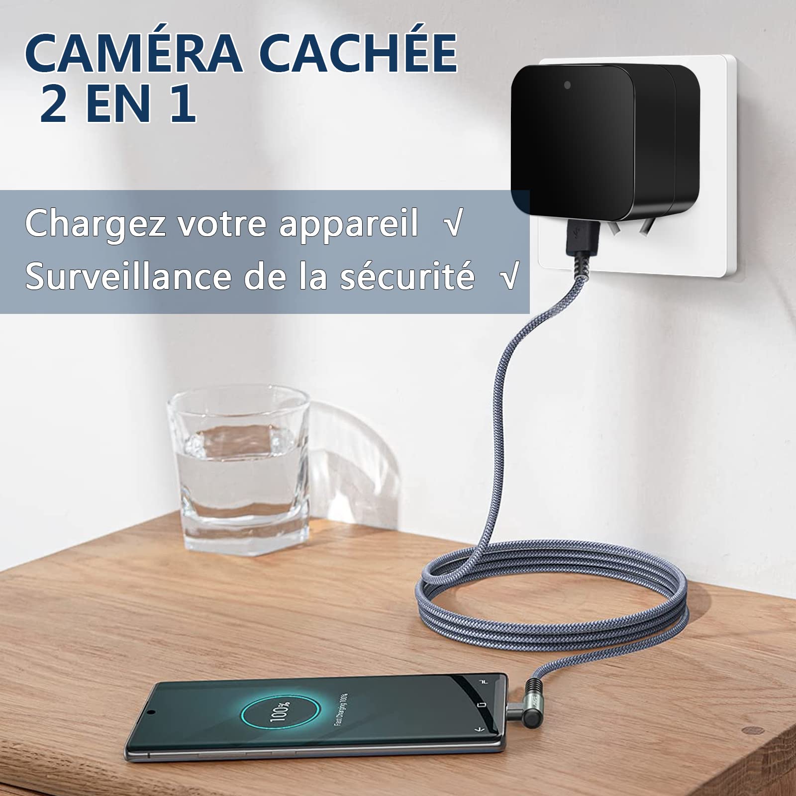 Caméra Espion WiFi 5G, Mini Caméra Cachée sans Fil 1080P HD, USB Chargeur Micro Espion Enregistreur de Surveillance Camera Miniature a Distance avec Détection de Mouvement