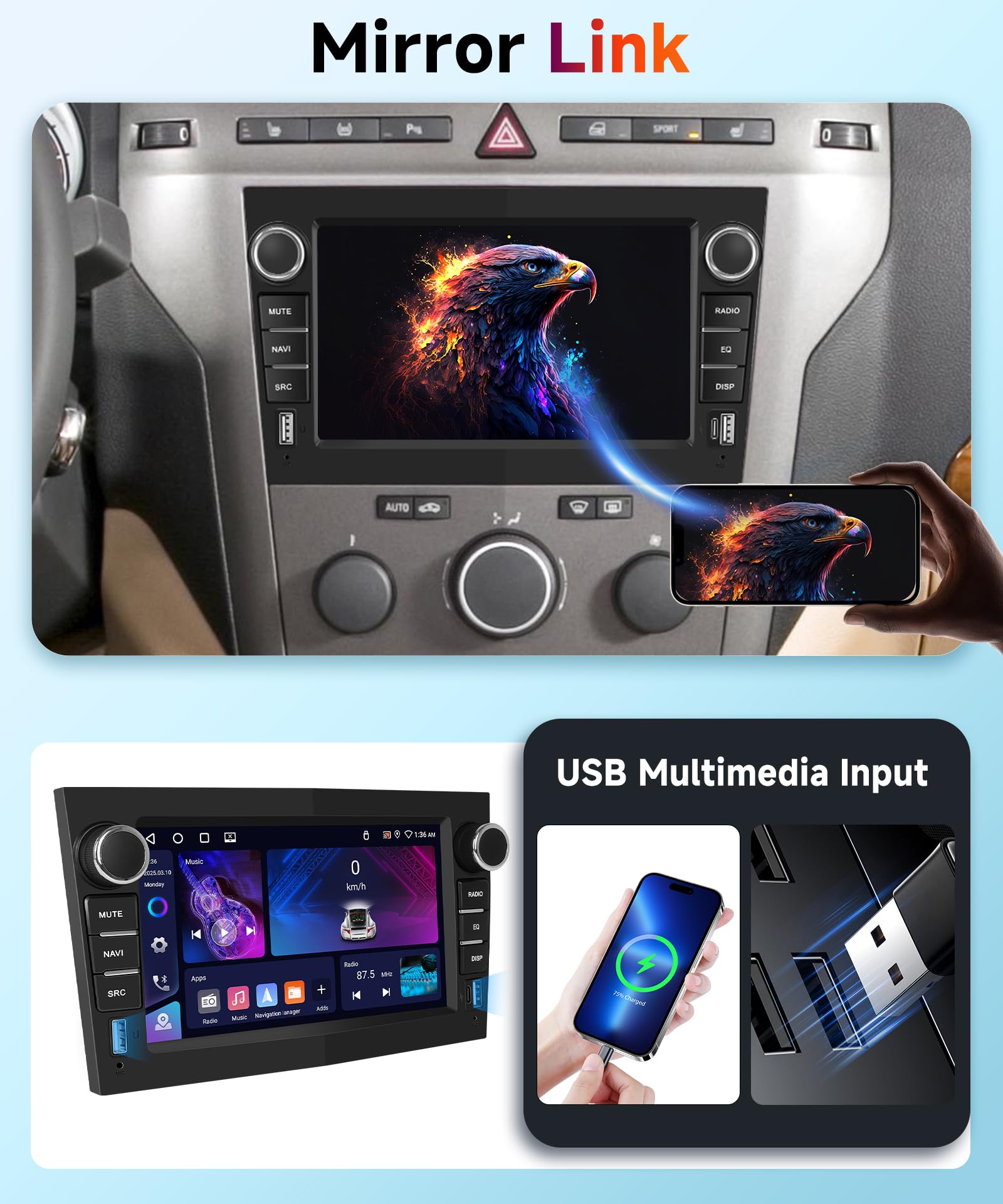 【4+64G】 Ekran Hodozzy Carplay do Opel Vivaro Astra Meriva Zafira z USB USB-C, 7 cali Opel Radio samochodowe Bluetooth z Androidem Auto/GPS/WiFi/32 EQ/FM/RDS/SWC+kamera cofania