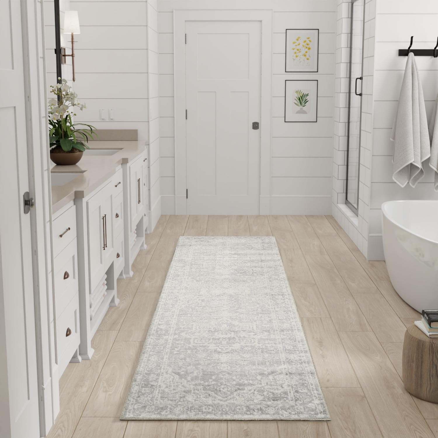nourison home astra machine washable grey 2' x 6' area rug - easy clean, non shedding, bed room, living room, dining room, kitchen (6' runner)
