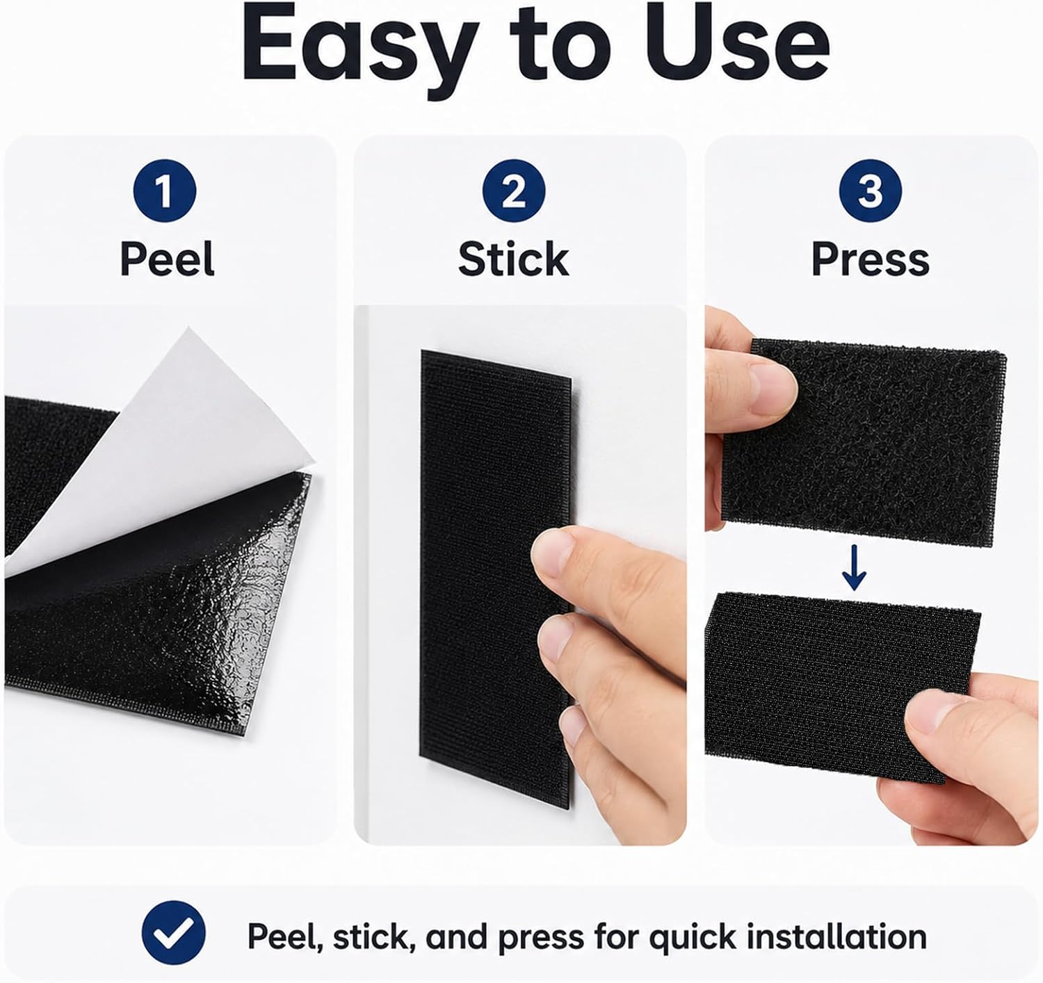 2 Sets 4x6 Inch Self Adhesive Hook and Loop Strips Black