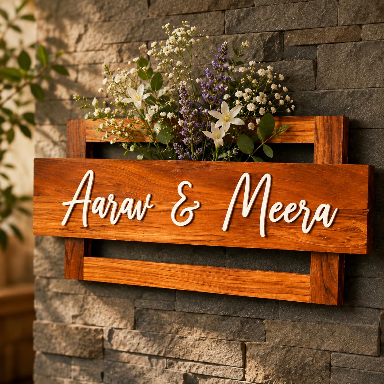 Personalized Wooden Name Plate for Home Entrance | Custom Family Name Sign with Flower Holder | Premium Wooden Door Name Board | Modern House Name Plate | Ideal Housewarming Gift-image-14