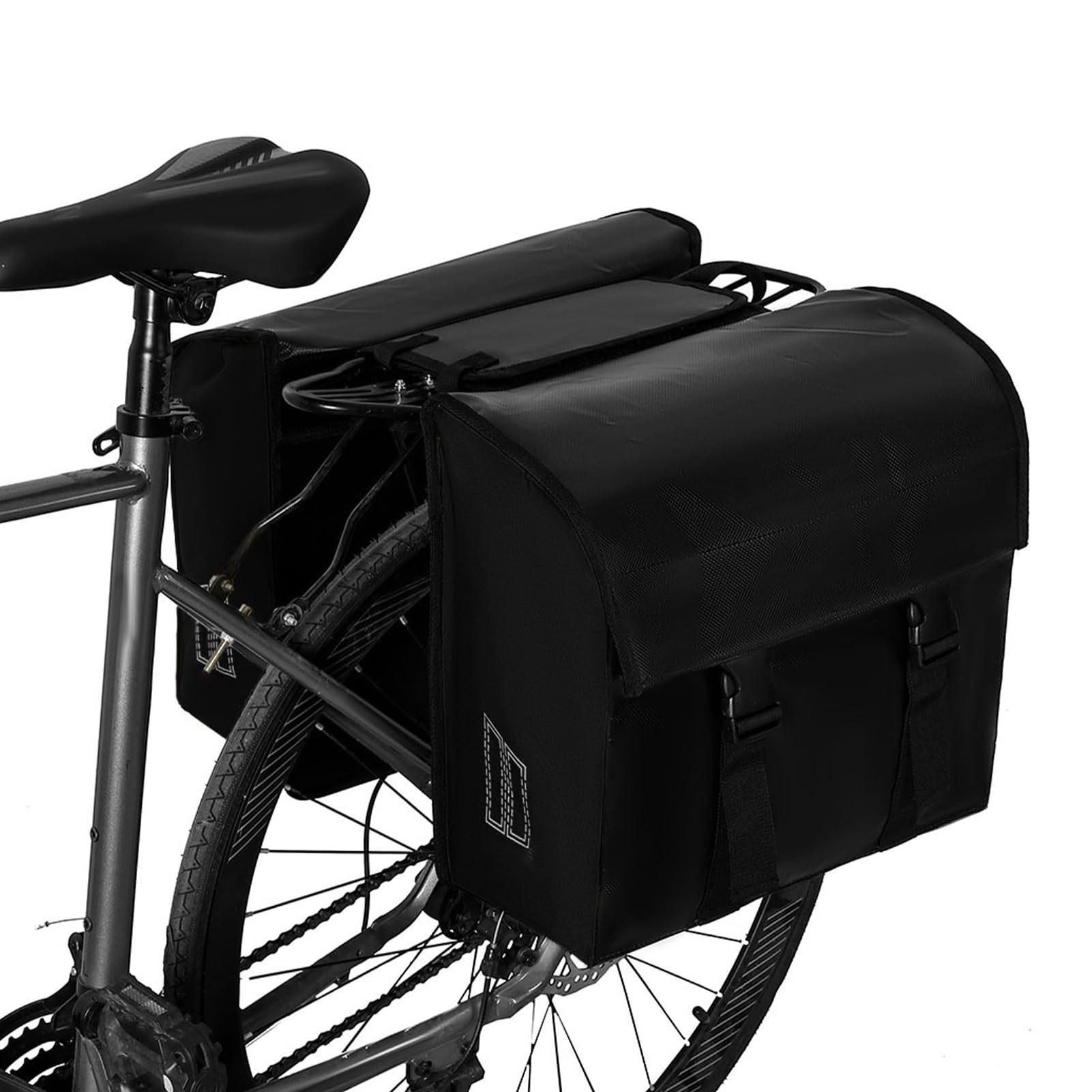 Fahrradtaschen für Gepäckträger 2 ER Set 45L Fahrradtasche Doppeltasche Wasserdicht Gepäckträgertaschen mit Reflektoren, Doppelpacktasche Fahrrad Tasche für Mountainbike Rennrad (Schwarz)