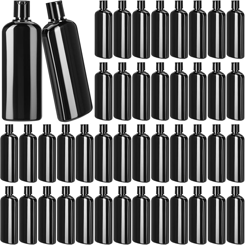 Domensi Frascos Plásticos Recarregáveis para Viagem, 200 mL, Preto Puro, Pacote com 50