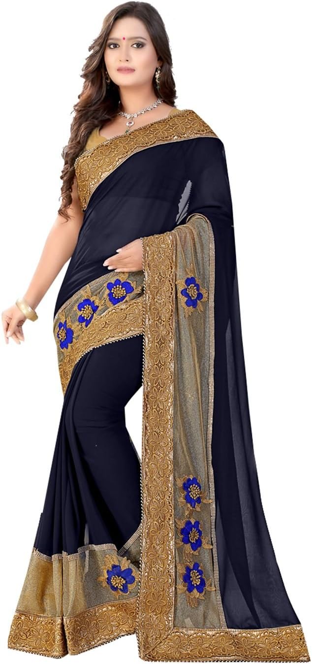 IndianTrends Exclusive Designer Ethnic Nevy Blue Georgette Saree Sari 3384-26728